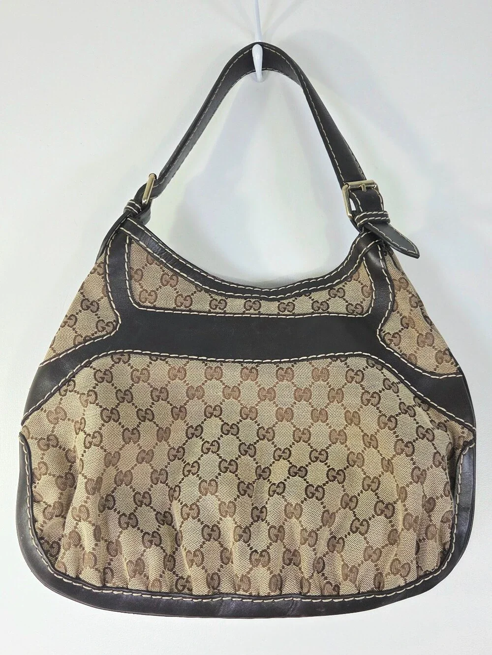 Y2K VINTAGE GUCCI QUEEN BOW GG MONOGRAM HOBO SHOULDER BAG.